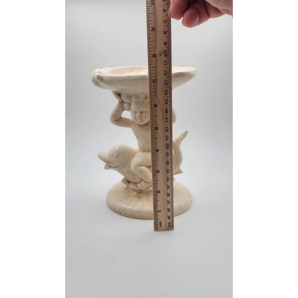 Vintage MCM Holland Mold Cherub Boy on Dolphin Pedestal Soap Dish Sand‎ Speckled